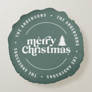 Retro Sage Green Christmas Modern Minimal Unique Round Pillow