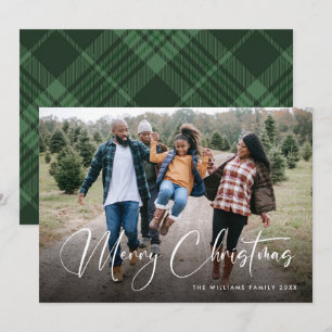 Retro Sage Green Christmas Plaid Tartan Photo Holiday Card