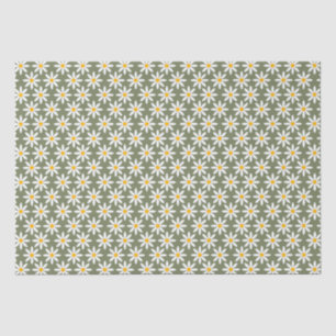 Retro Sage Green Daisies Floral Pattern Tissue Paper