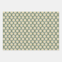 Retro Sage Green Daisies Floral Pattern 