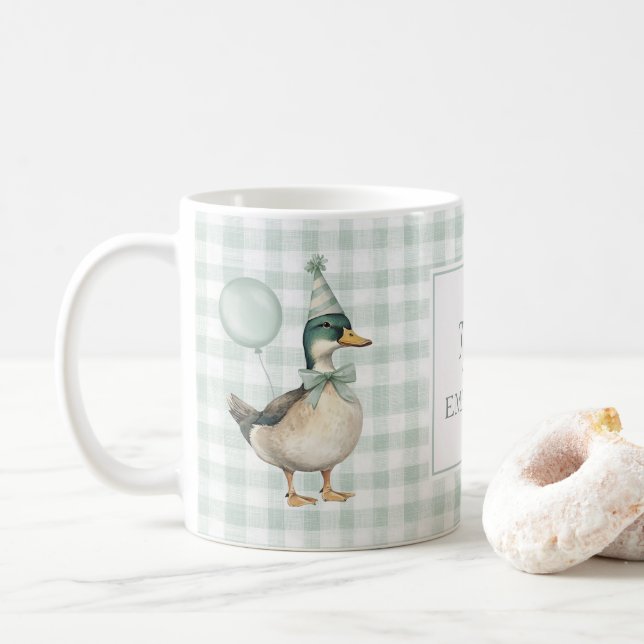 Retro Sage Green Mallard Duck Balloon Coffee Mug (With Donut)