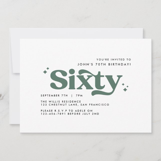 Retro sage green modern minimal 60th birthday invitation (Front)