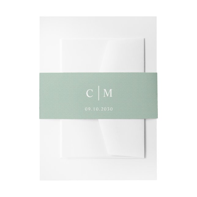 Retro Sage Green Monogram Wedding Invitation Belly Band (Front Example)