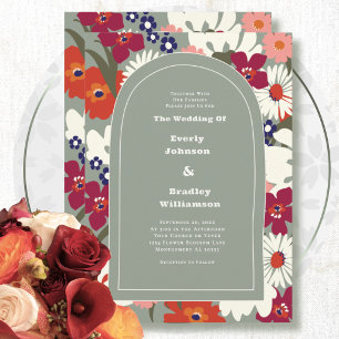 Retro Sage Green Summer Autumn Bold Boho Wedding Invitation