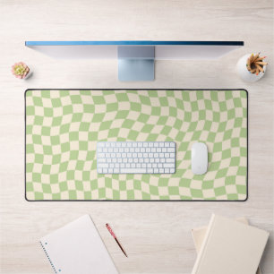 Retro Sage Green Wavy Chequered Pattern Desk Mat