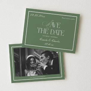 Retro Sage Green Wedding Save the date Photo Invitation