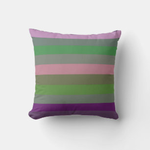 Retro Sage & Lilac Muted Rainbow Stripe Pattern Throw Pillow