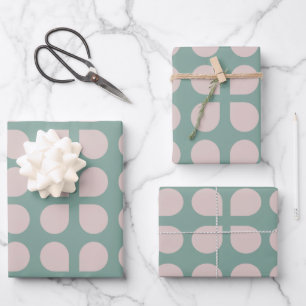 Retro Sage Pastel Mid Century Petals Pattern Wrapping Paper Sheet