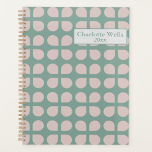 Retro Sage Pastel Mid Century Petals Personalized Planner