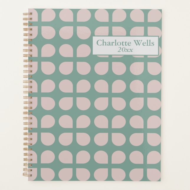Retro Sage Pastel Mid Century Petals Personalized Planner (Front)