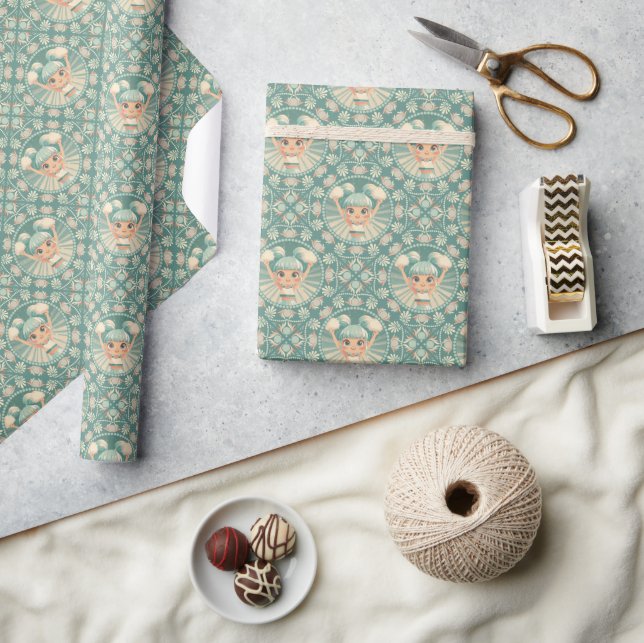 Retro Sage Sand Cheerleader Mandala Diamond Tile Wrapping Paper (Crafts)
