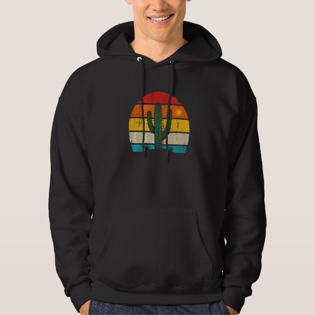 Retro Saguaro Cactus Cactus Sunset Opuntia Cactace Hoodie (Front)