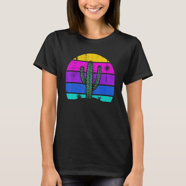 Retro Saguaro Cactus Cactus Sunset Opuntia Cactace T-Shirt (Front)