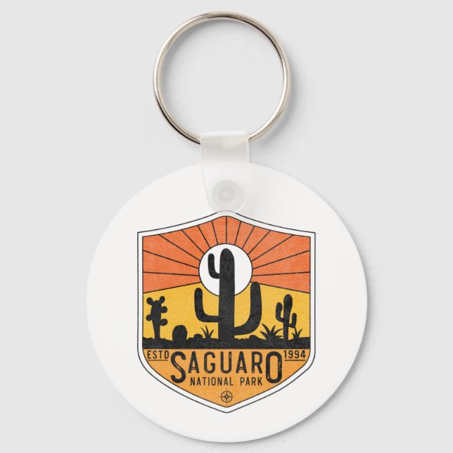Retro Saguaro National Park Arizona Tucson Cactus Keychain (Front)