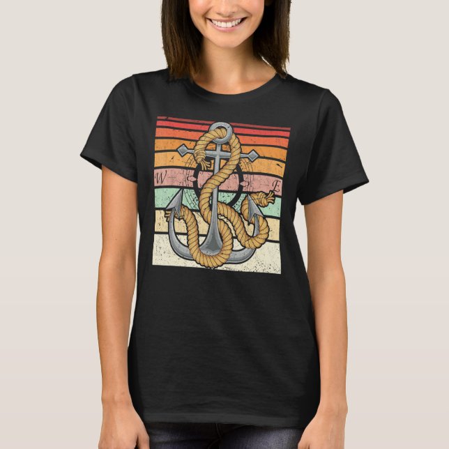 Retro Sail Boat Anchor Skipper Nautical Sailor Sai T-Shirt (Front)