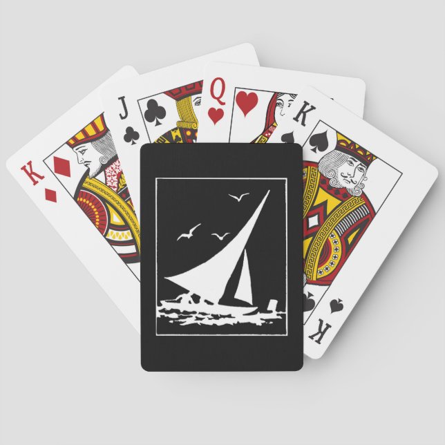 Retro Sailboat Silhouette Playing Cards (Back)