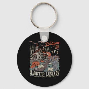 Retro Salem Welcome To The Haunted Library Bookish Keychain