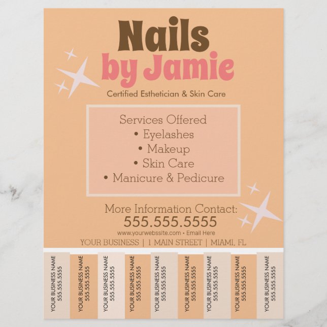 Retro Salon Service Business Tear Off Strips Flyer (Front)