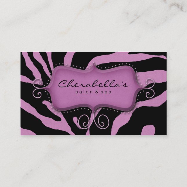 Retro Salon Spa Business Card Zebra Pink (Front)