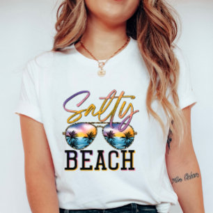 Retro Salty Beach Graphic; Women's Summer Vacation T-Shirt