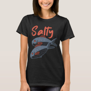 Retro Salty Sardine Fish Vintage Aesthetic Blue Re T-Shirt
