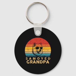 Retro Samoyed Grandpa Dog Lover Paw Dad Fathers Da Keychain