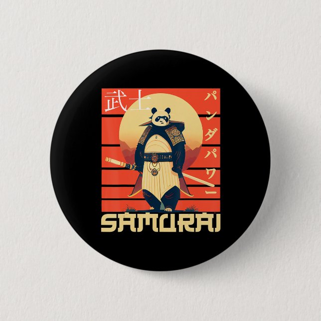 Retro Samurai Panda  2 Inch Round Button (Front)