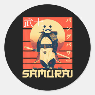 Retro Samurai Panda  Classic Round Sticker