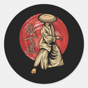 Retro Samurai Warrior with Katana - Japanese Classic Round Sticker