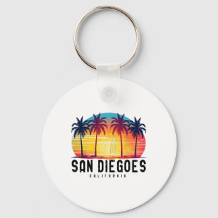 Retro San Diego Beaches California Surfing Surfboa Keychain