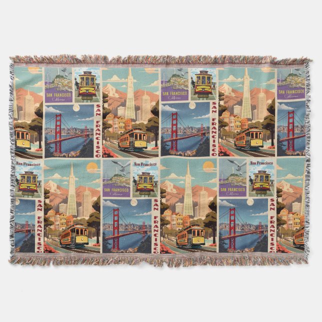 Retro San Francisco Batchwork Throw Blanket (Front)