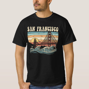 Retro San Francisco Golden Gate Bridge Sunset T-Shirt
