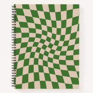 Retro Sand Green Warped Checks Chequered Notebook