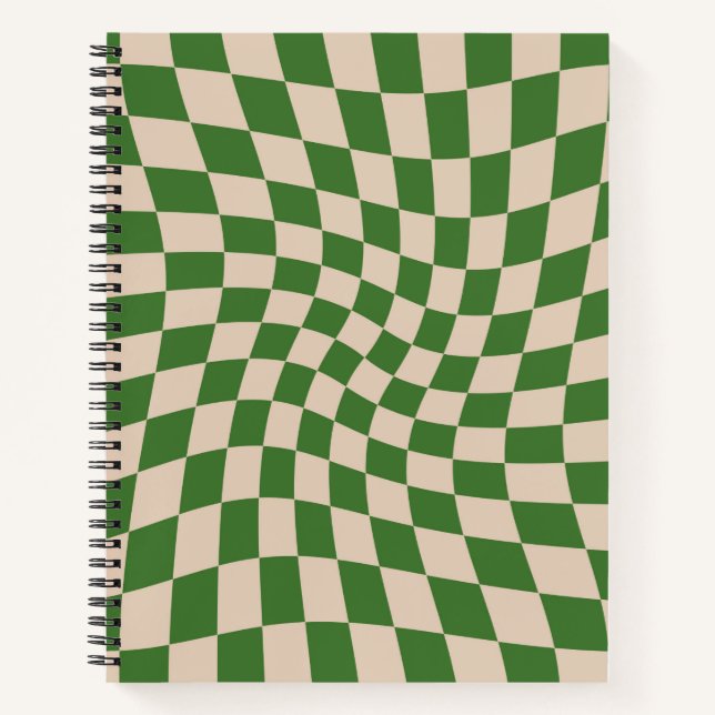 Retro Sand Green Warped Checks Chequered      Notebook (Front)