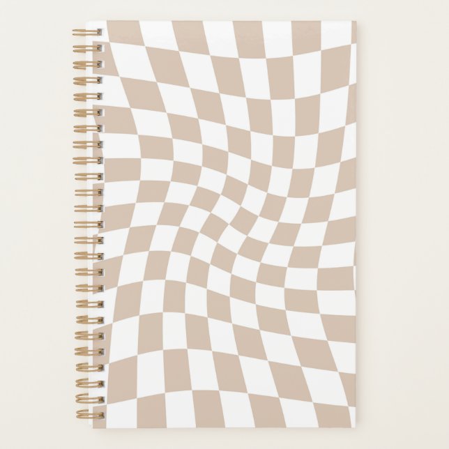 Retro Sand Pink Chequered Warped Chequerboard   Planner (Front)