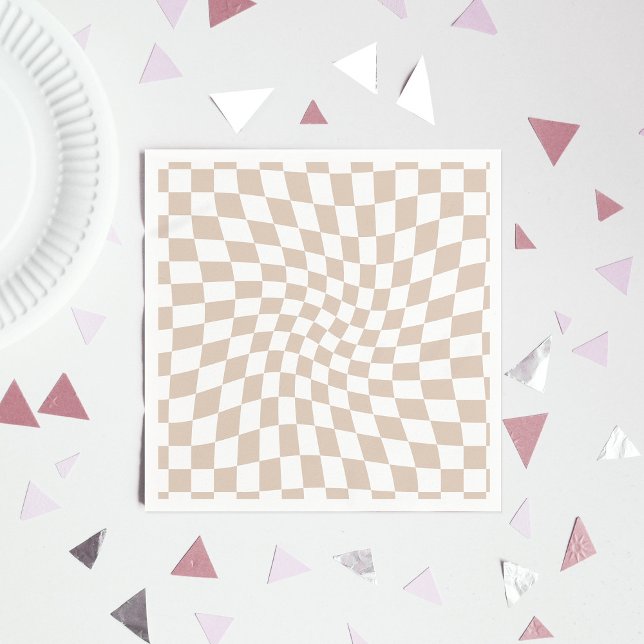 Retro Sand Rose Pink Pastel Warped Chequerboard   Napkin (Creator Uploaded)
