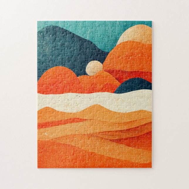 Retro Sand Streams Landscape Illustration Orange Jigsaw Puzzle (Vertical)