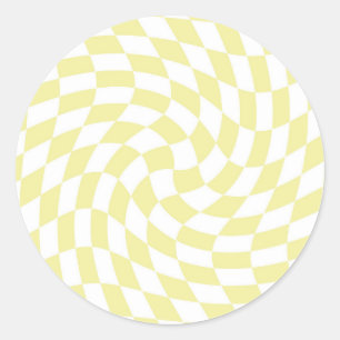 Retro Sand Yellow Warped Checks Chequered Classic Round Sticker