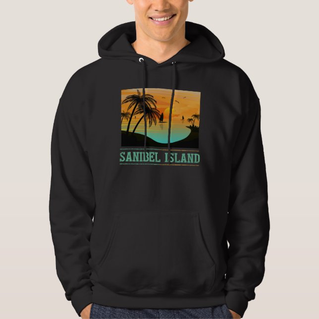 Retro Sanibel Island Florida Tropical Sunset Beach Hoodie (Front)