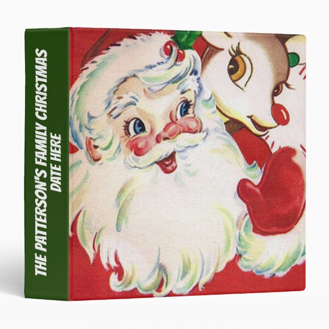 Retro Santa and reindeer add date name Binder (Front/Spine)