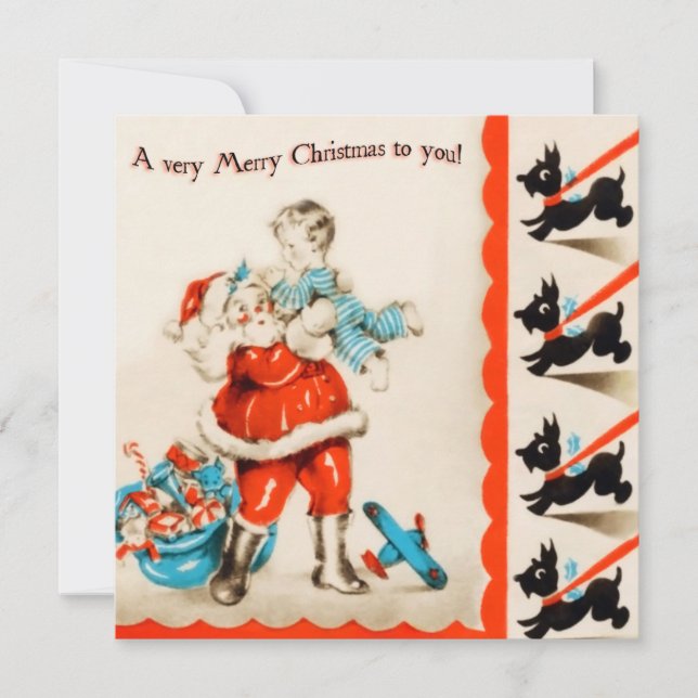 Retro Santa and Scotty Dogs Flat Christmas Card (Front)