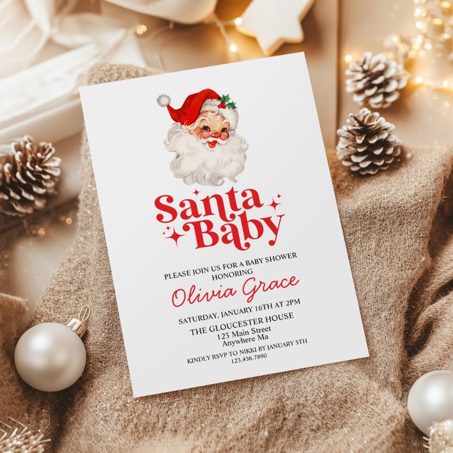 Retro Santa Baby Holiday Baby Shower Invitation (Creator Uploaded)