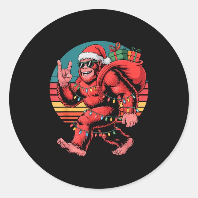 Retro Santa Bigfoot Christmas Funny Sasquatch Xmas Classic Round Sticker (Front)