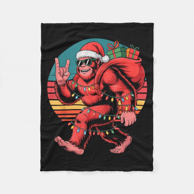 Retro Santa Bigfoot Christmas Funny Sasquatch Xmas Fleece Blanket (Front)