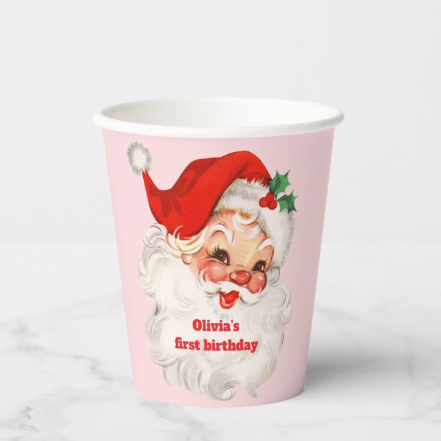 Retro Santa birthday Paper Cups (Front)