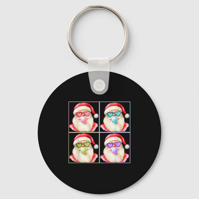 Retro Santa Blowing Bubble Gum P Art Sungles Chris Keychain (Front)