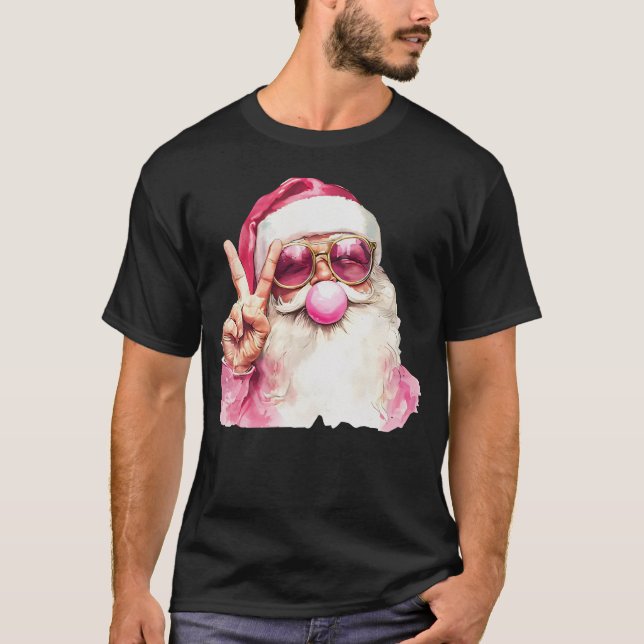 Retro Santa Christmas Blowing Bubble T shirt (Front)