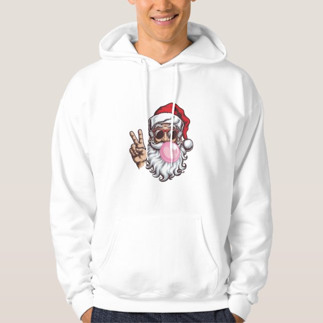 Retro Santa Christmas Blowing Bubble Vintage  Hoodie (Front)