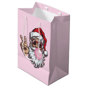 Retro Santa Christmas Blowing Bubble Vintage  Medium Gift Bag