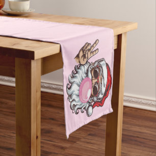 Retro Santa Christmas Blowing Bubble Vintage  Short Table Runner